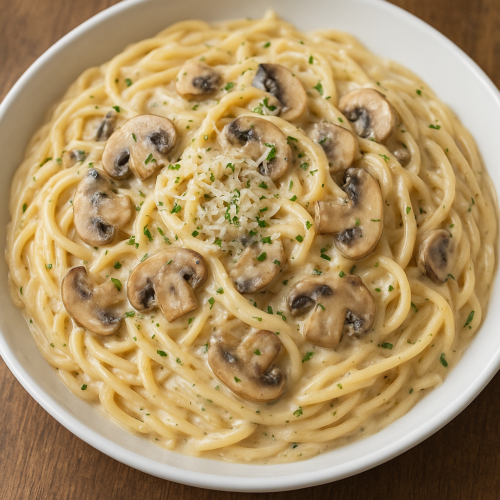 مكرونة بالكريمة والفطر